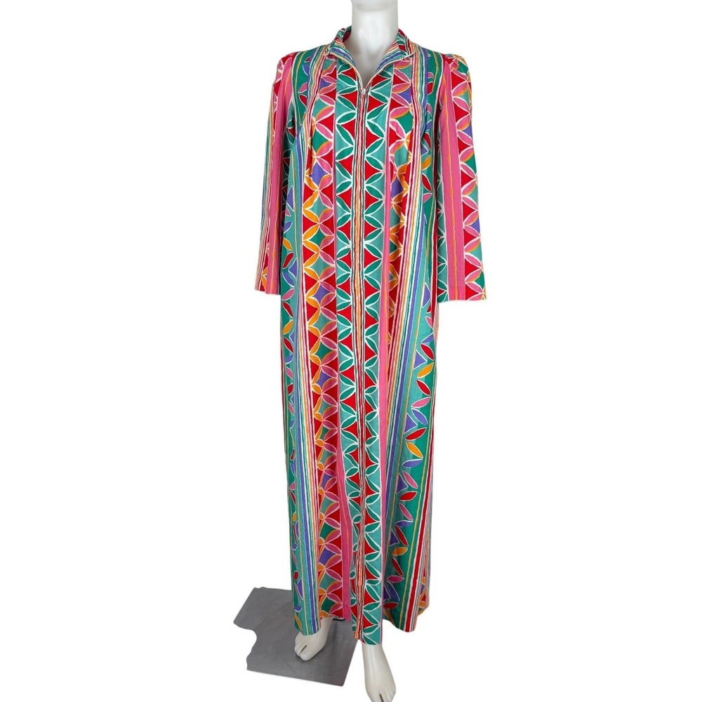 VTG David Brown California Saks Fifth Avenue Maxi Caftan Robe Geometric (FLAWS